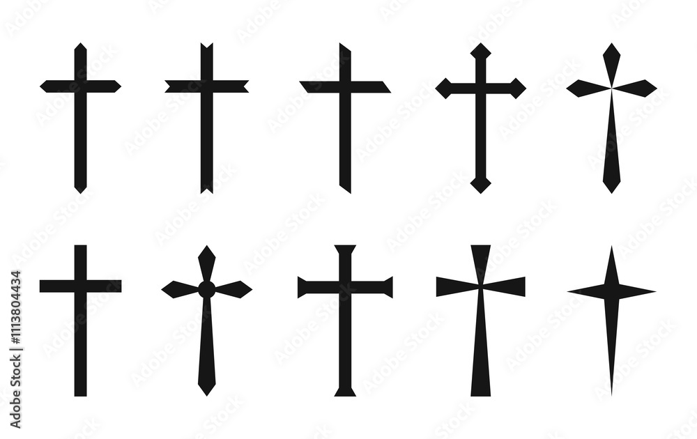 Christian cross catholic icon collection. Different style religion symbol set Christian cross catholic icon collection. Different style religion symbol set