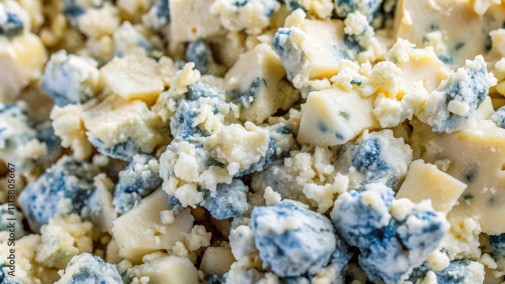 Close-up of Crumbled Blue Cheese with Visible Veins Close-up of Crumbled Blue Cheese with Visible Veins