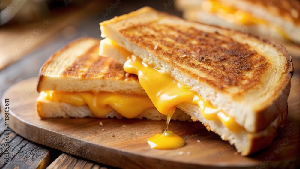 Grilled Cheese Sandwich with Melted Cheese Dripping onto Wooden Cutting Board Grilled Cheese Sandwich with Melted Cheese Dripping onto Wooden Cutting Board
