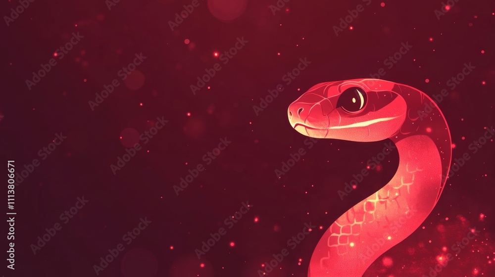 Fototapeta premium The Year of the Snake, A red snake with a black head is shown on a red background