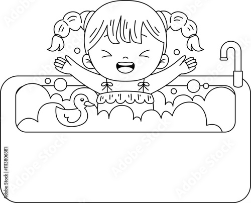 kid taking a bath outline coloring printable