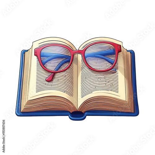 Open book with glasses transparent background for learning insight