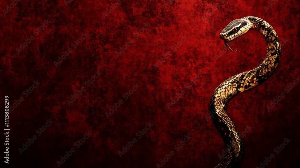 The Year of the Snake, A snake is shown on a red background The Year of the Snake, A snake is shown on a red background
