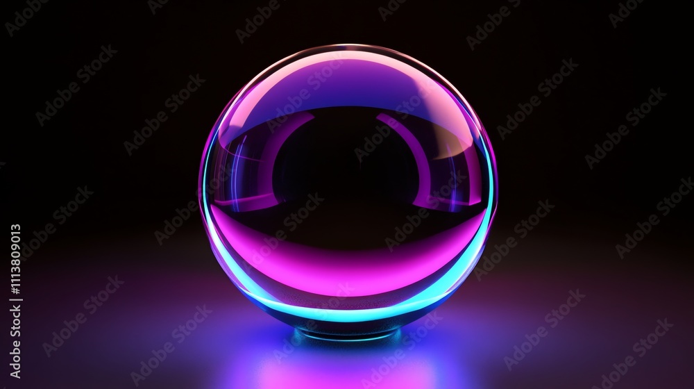 A glass sphere with a pink and blue glow. A glass sphere with a pink and blue glow.