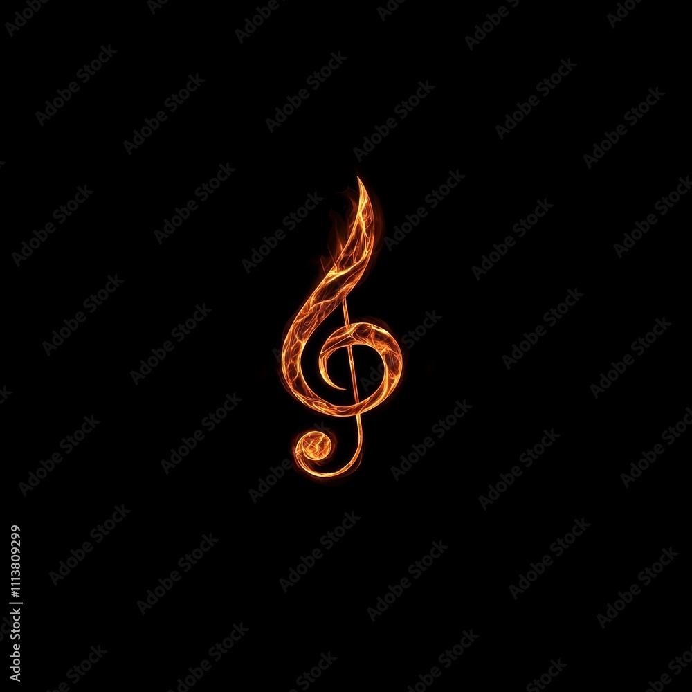 Fiery treble clef symbol on black background. Fiery treble clef symbol on black background.