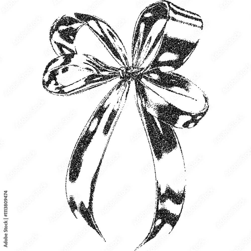 Bow ribbon with halftone stipple effect, for grunge punk y2k collage design. Vector illustration in grainy photocopy texture for experimental dotted retro banner design Bow ribbon with halftone stipple effect, for grunge punk y2k collage design. Vector illustration in grainy photocopy texture for experimental dotted retro banner design