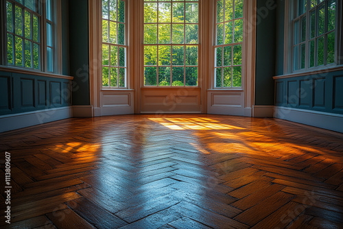 Wallpaper Mural Sunlit Room With Bay Window And Herringbone Floor Torontodigital.ca