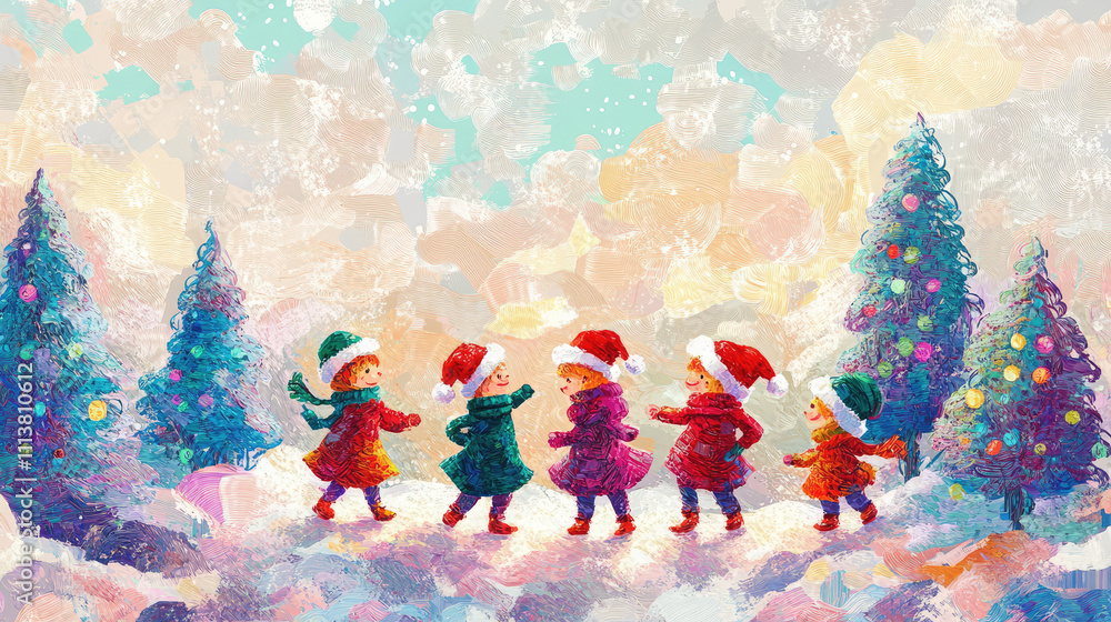 Obraz premium A group of children are playing in the snow