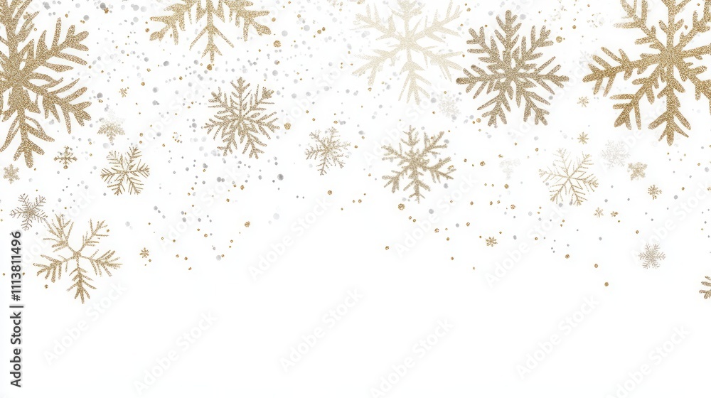 Christmas Background, Gold Snowflakes on White Christmas Background, Gold Snowflakes on White