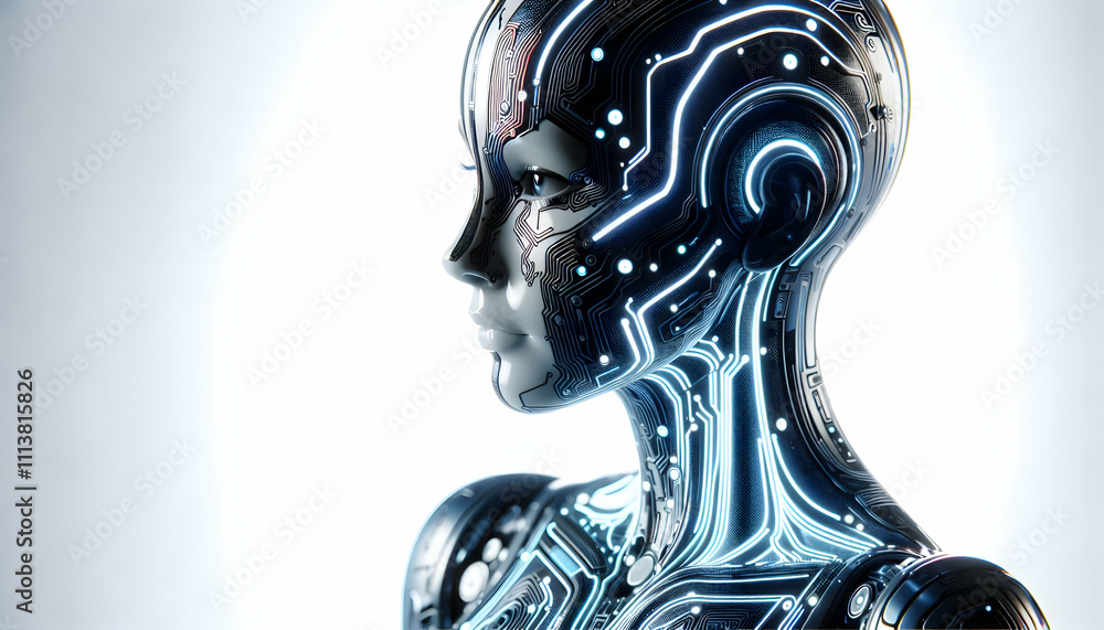 AI Robot Background A futuristic female robot with glowing, circuit-like veins running through her body, isolated agains2 AI Robot Background A futuristic female robot with glowing, circuit-like veins running through her body, isolated agains2