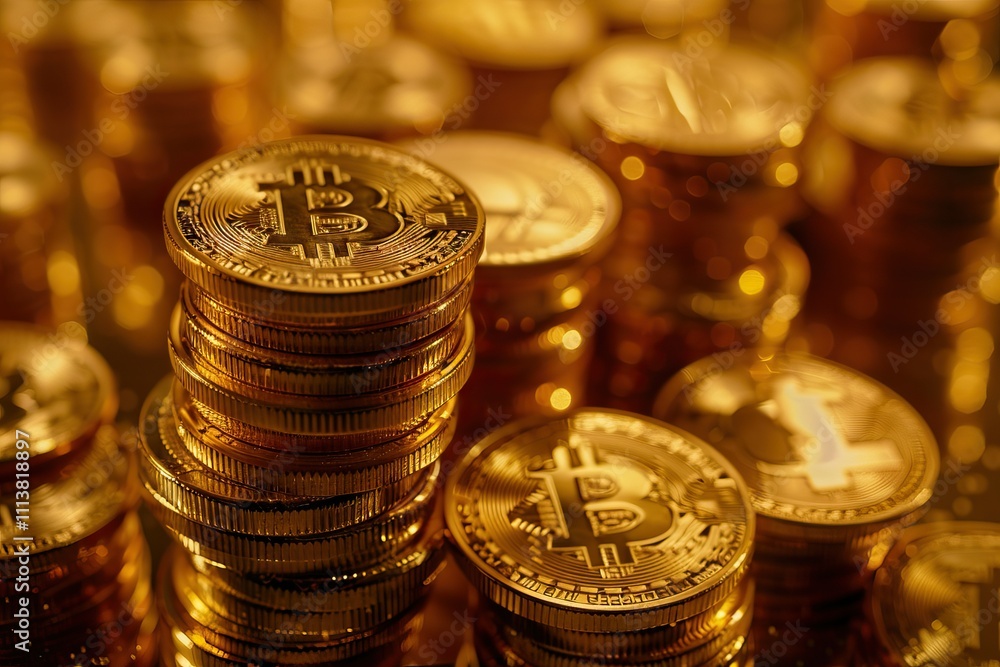 Gold Bitcoin Stack with Shaded Icon Letter B. Gold Bitcoin Stack with Shaded Icon Letter B.