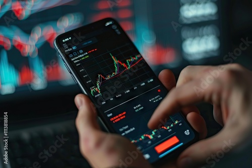 Wallpaper Mural Businessman using mobile phone for financial data with stock chart. Torontodigital.ca