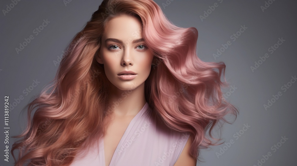 Fototapeta premium Elegant model showcasing a stunning metallic gold and rose gold gradient hairstyle creating a high fashion luxurious and captivating visual appeal