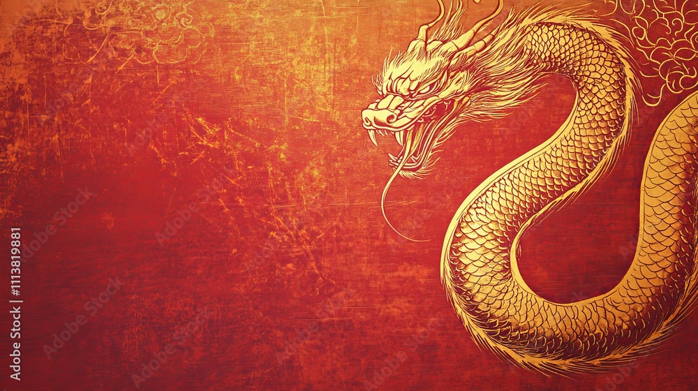 The Year of the Snake, A red background with a gold dragon on it The Year of the Snake, A red background with a gold dragon on it