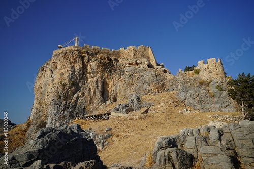 steep rocky cliffs around the acropolis of Lindos