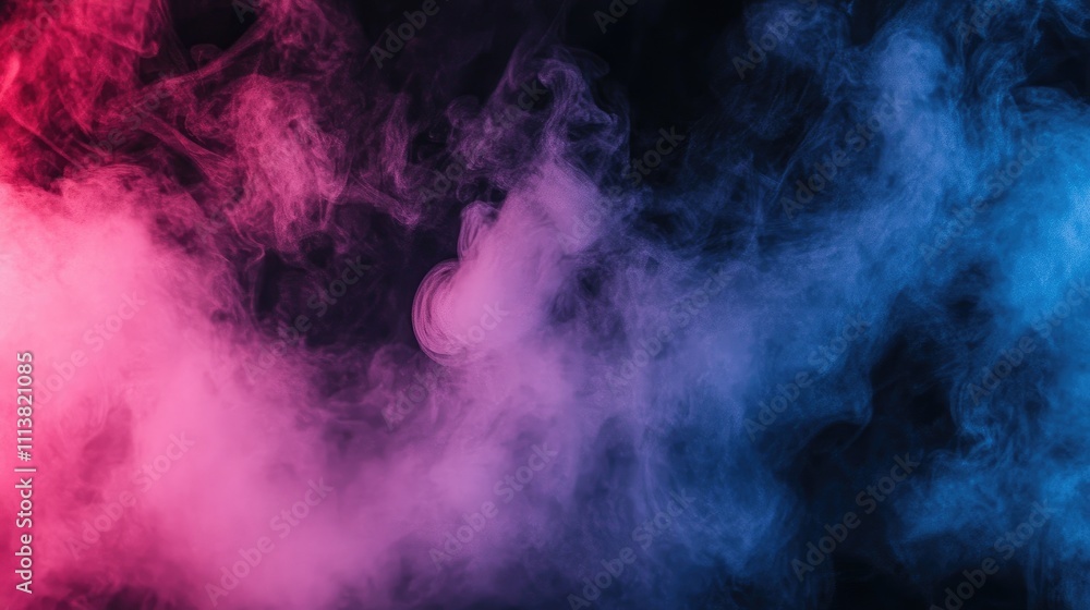 Elegant wisps of smoke in gradient tones of blue and pink, drifting gently on a black background for a mesmerizing effect Elegant wisps of smoke in gradient tones of blue and pink, drifting gently on a black background for a mesmerizing effect