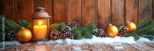 Elegant Christmas Candle Lantern and Ornament Arrangement.