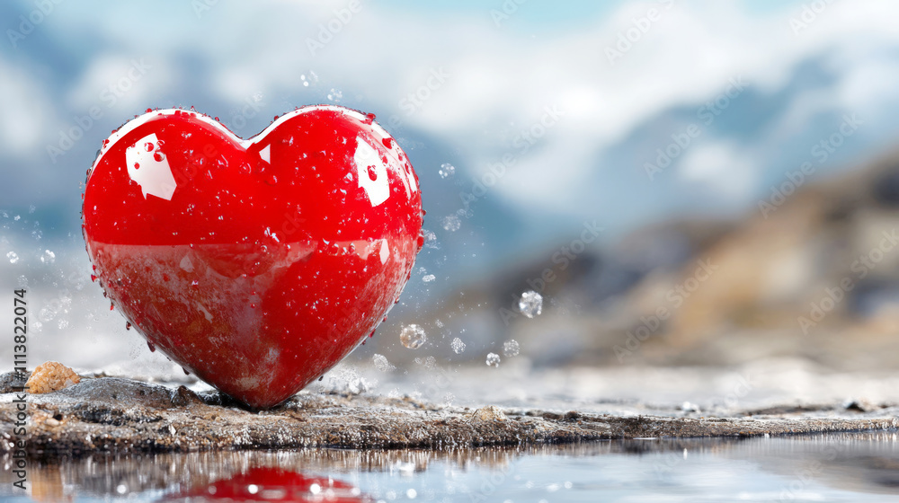 Fototapeta premium Soft watercolor artwork featuring a single red heart
