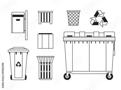 Obraz na płótnie Recycling Cans and Garbage Containers in Line Art w salonie