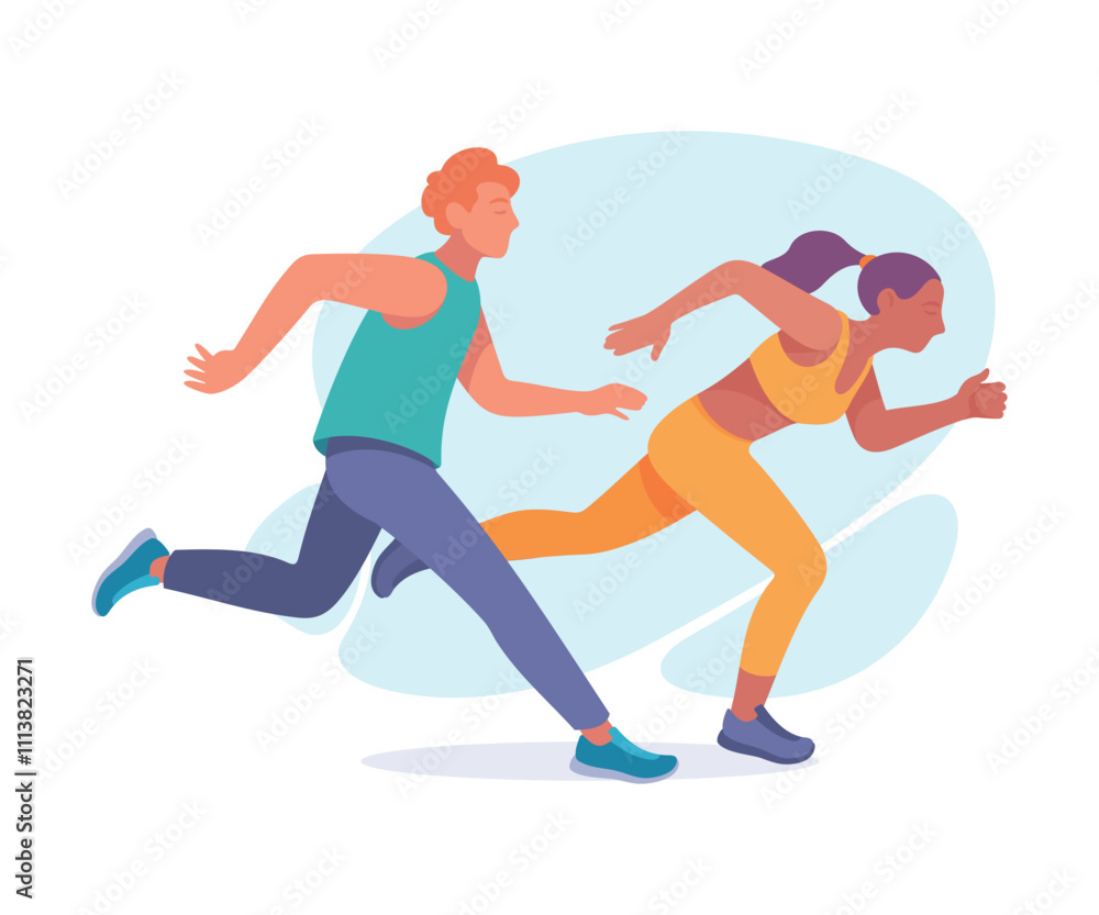 Man and Woman Athlete Running Long Distance Marathon Vector Illustration Man and Woman Athlete Running Long Distance Marathon Vector Illustration