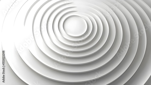 Aerial perspective of concentric circular patterns in white, creating a serene and minimalist design with soft shadows enhancing the depth and texture.