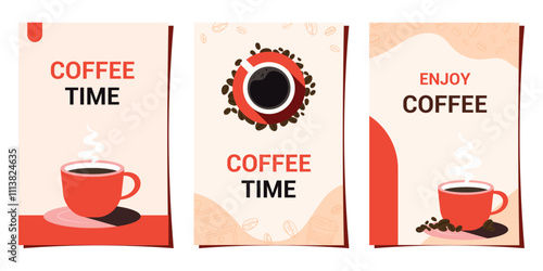 Set of  templates coffee, cards, banner, brochure, poster, cover, cafe menu. Vector illustration.