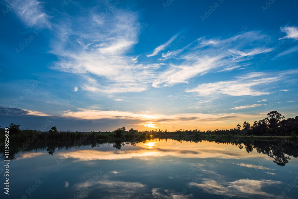 Sunset on the lake landscape