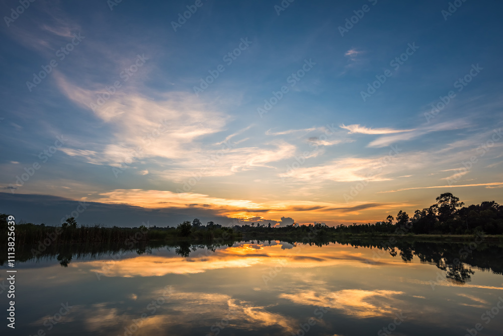 Sunset on the lake landscape