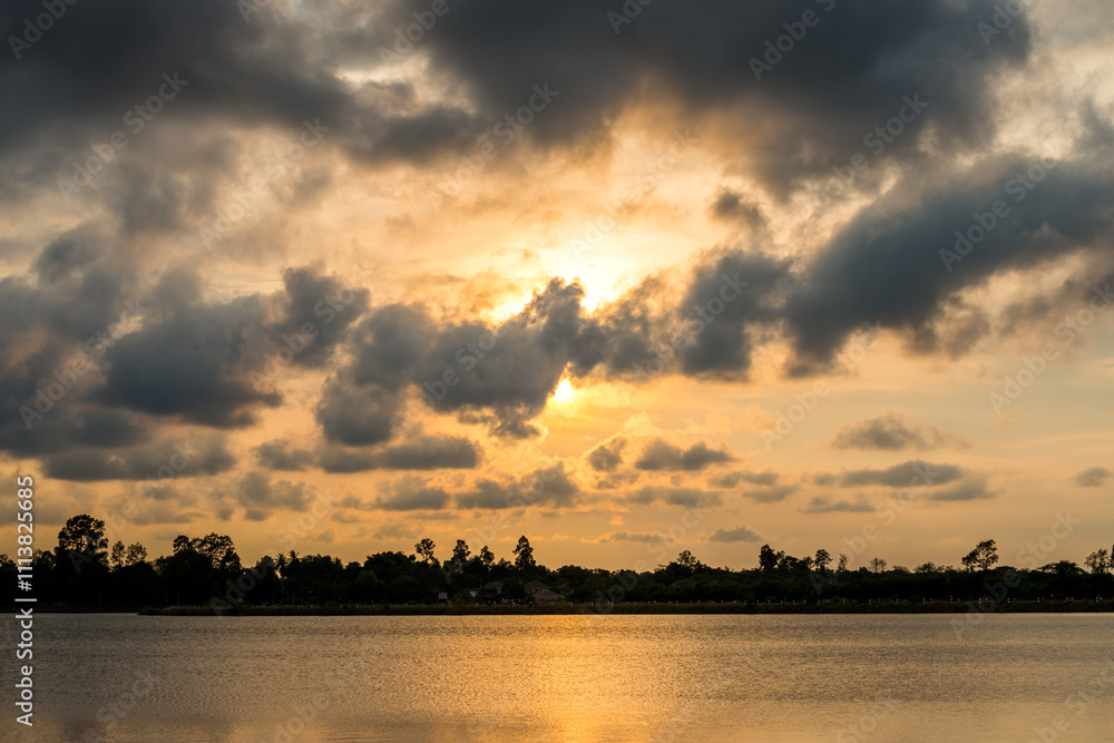 sunset on the lake landscape