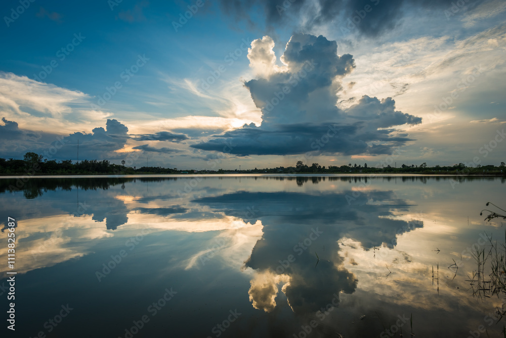 Sunset at the lake landscape
