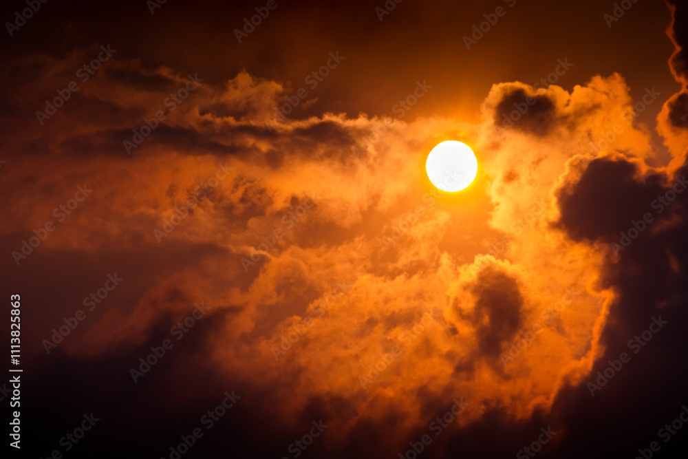 Orange color sky on sunset background
