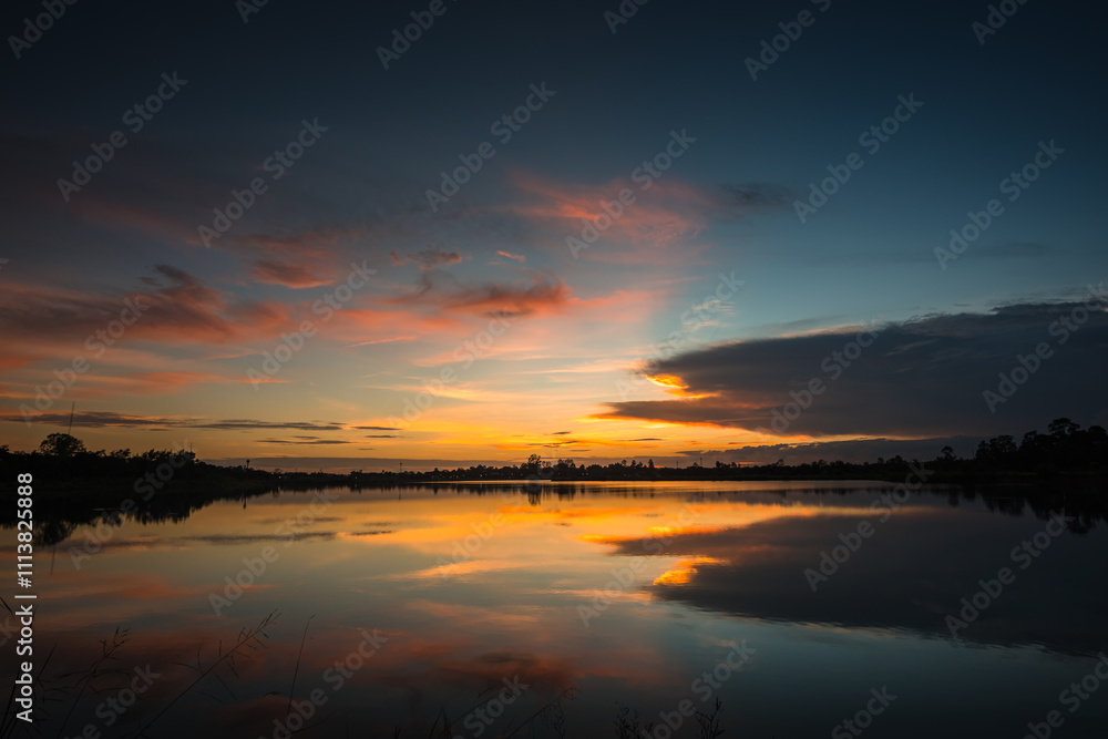 Sunset on the lake landscape
