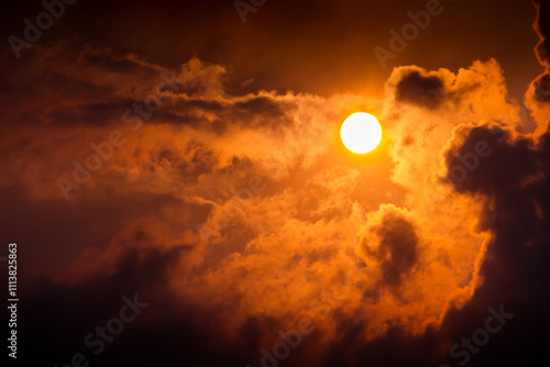 Orange color sky on sunset background