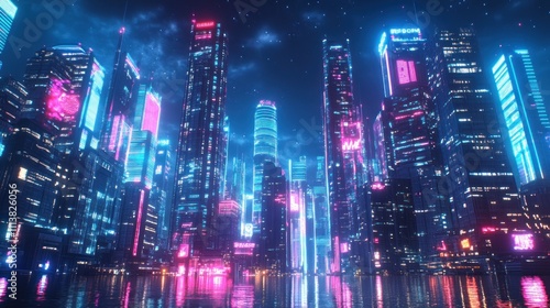 Wallpaper Mural Neon Cityscape Torontodigital.ca
