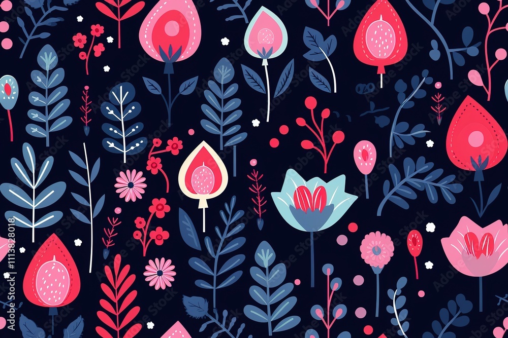 Seamless botanical pattern with hand drawn flowers, leaves, berries. Bright floral background. Vector texture for fabric, wallpapers, apparel, textile
Seamless botanical pattern with hand drawn flowers, leaves, berries. Bright floral background. Vector texture for fabric, wallpapers, apparel, textile