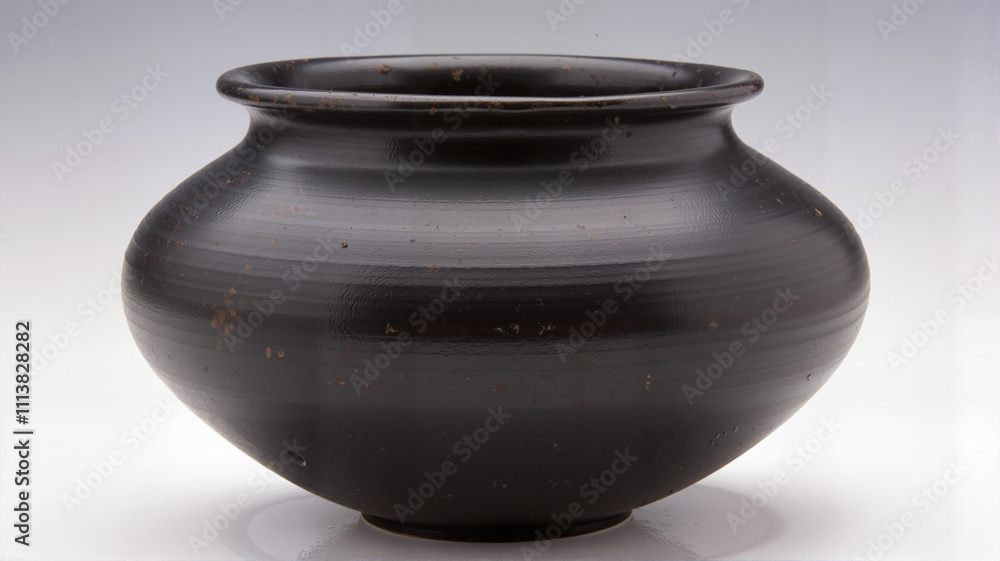 Black ceramic pot with a simple elegant design on a white background Black ceramic pot with a simple elegant design on a white background