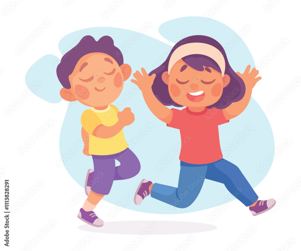 Happy Boy and Girl Character Run Outdoor Vector Illustration Happy Boy and Girl Character Run Outdoor Vector Illustration