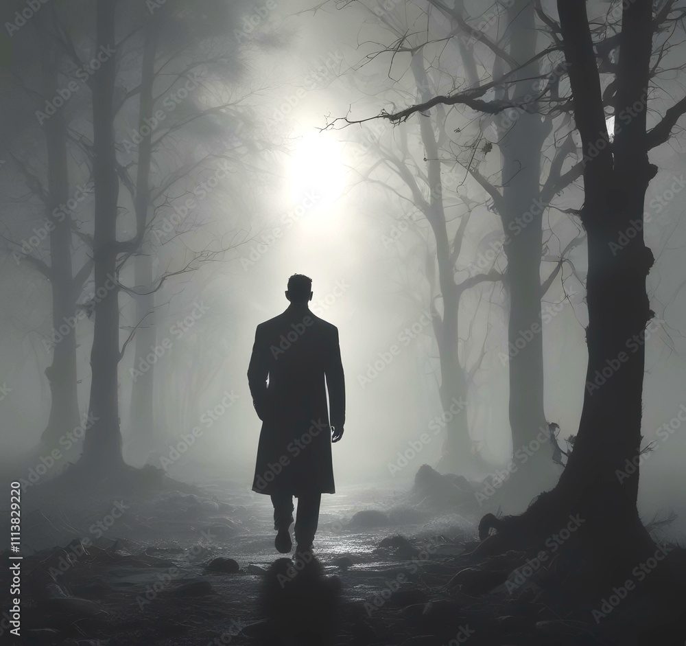 Illustration of man in suit silhouette with dramtaic background. Illustration of man in suit silhouette with dramtaic background.