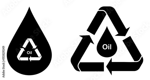 Oil recycling icon set. Oil drop with recycling symbol vector illustration on white background.