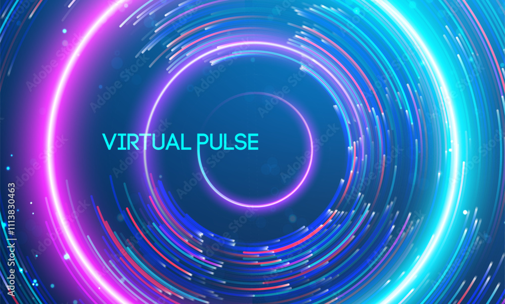 Virtual pulse represented by vibrant circular motion of glowing light trails. Big data and data science integration with advanced technology and artificial intelligence concepts. Virtual pulse represented by vibrant circular motion of glowing light trails. Big data and data science integration with advanced technology and artificial intelligence concepts.