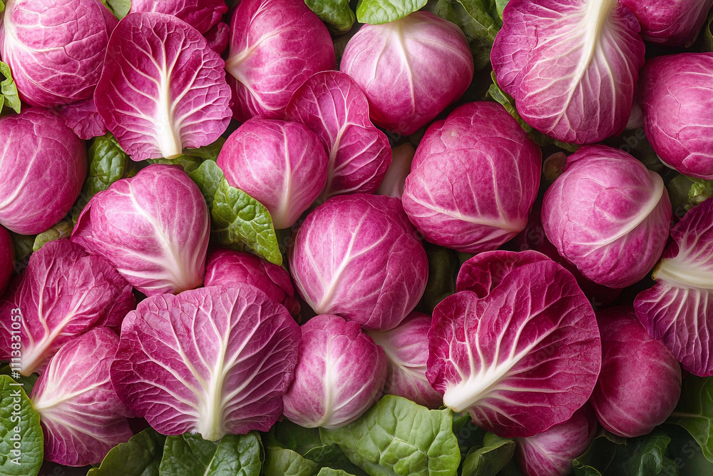 Obraz premium Radicchio heads and leaves vibrant pink hues