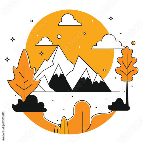 Autumnal Mountain Landscape Illustration