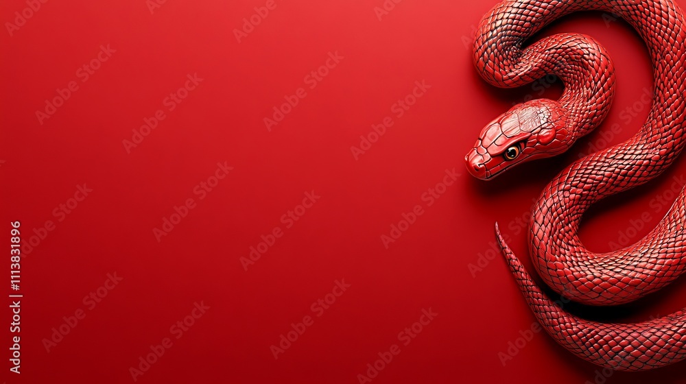 The Year of the Snake, A red snake is on a red background The Year of the Snake, A red snake is on a red background