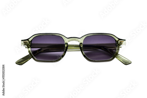 Olive green, neon green stylish sunglasses isolated on transparent background