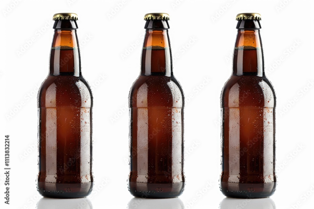 Three views of a Six Pack of brown Beer Bottles isolated over white with reflection. Three views of a Six Pack of brown Beer Bottles isolated over white with reflection.