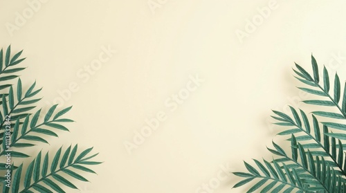 beige background with border palm leaves