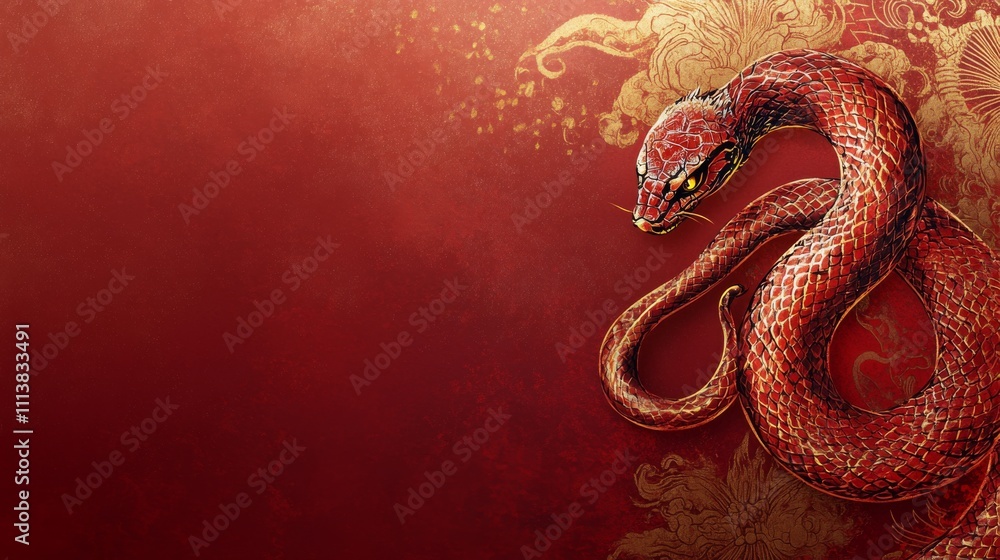 The Year of the Snake, A red snake is on a red background The Year of the Snake, A red snake is on a red background
