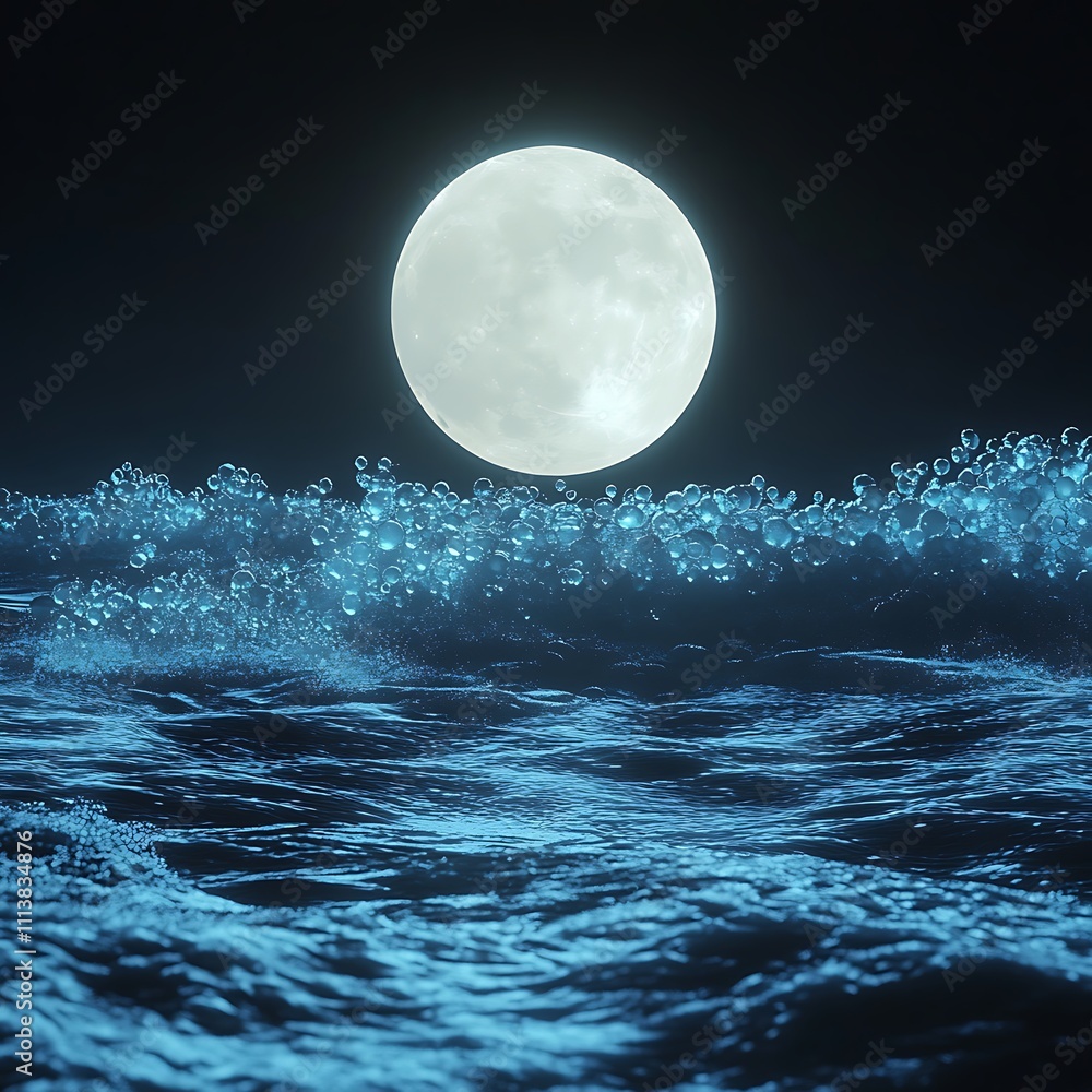 Full moon casting silver glow lake at night image Full moon casting silver glow lake at night image