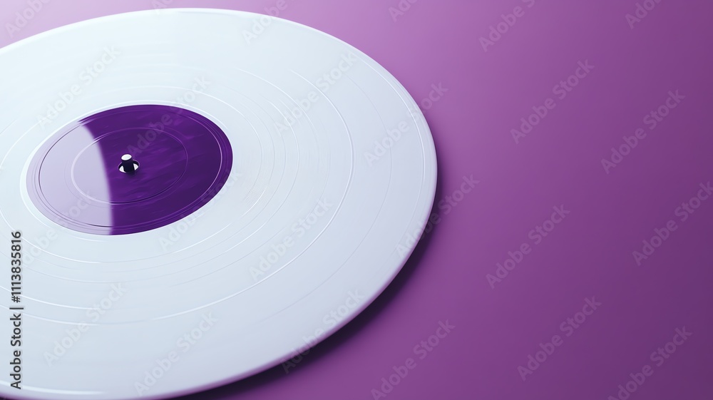 An illustration of a white vinyl on a purple background, purple inner label
An illustration of a white vinyl on a purple background, purple inner label