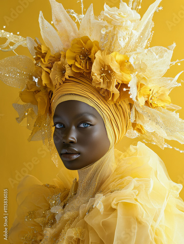 Vintage portrait of a regal figure in elaborate golden attire photo